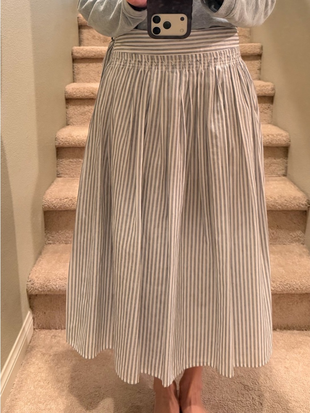 Vince Vertical Striped Skirt in White and Gray